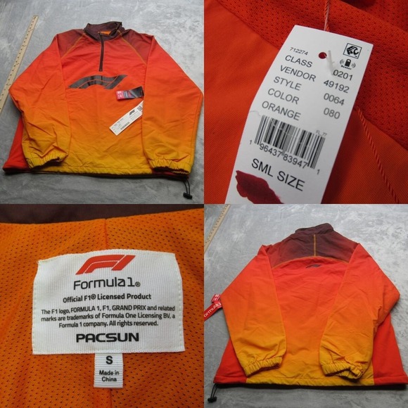 Formula 1 Jacket Men Small Pacsun Orange Official License Anorak Windbreaker NEW - Picture 1 of 15